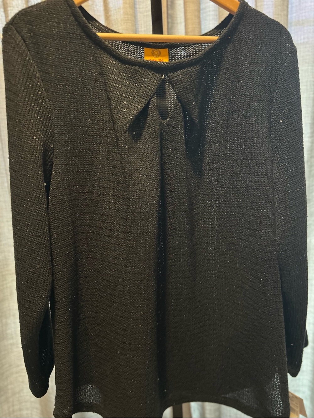 Ruby Rd. Black Long Sleeve Knit Top with Keyhole Tie